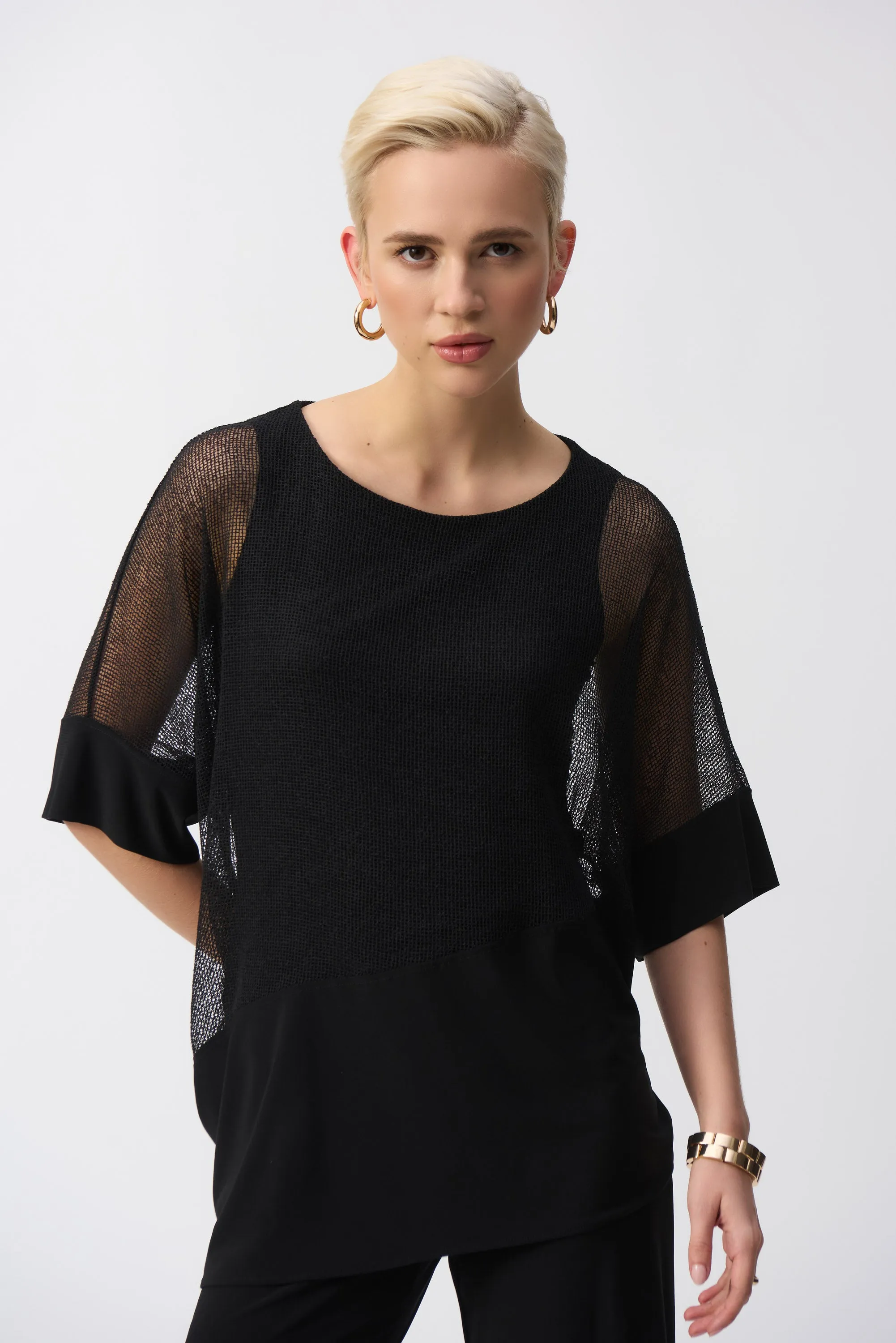 Mesh And Silky Knit Cocoon Top