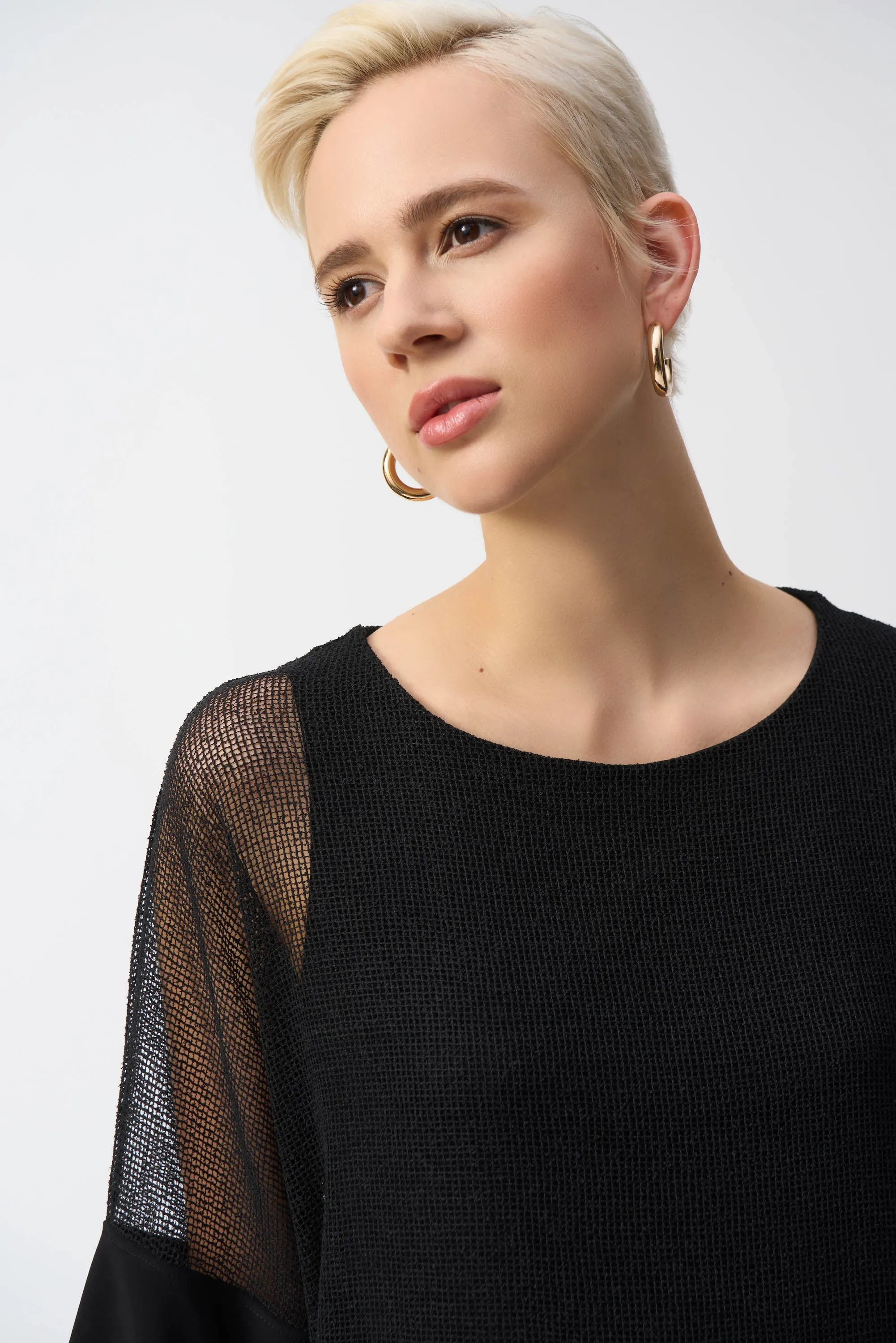 Mesh And Silky Knit Cocoon Top