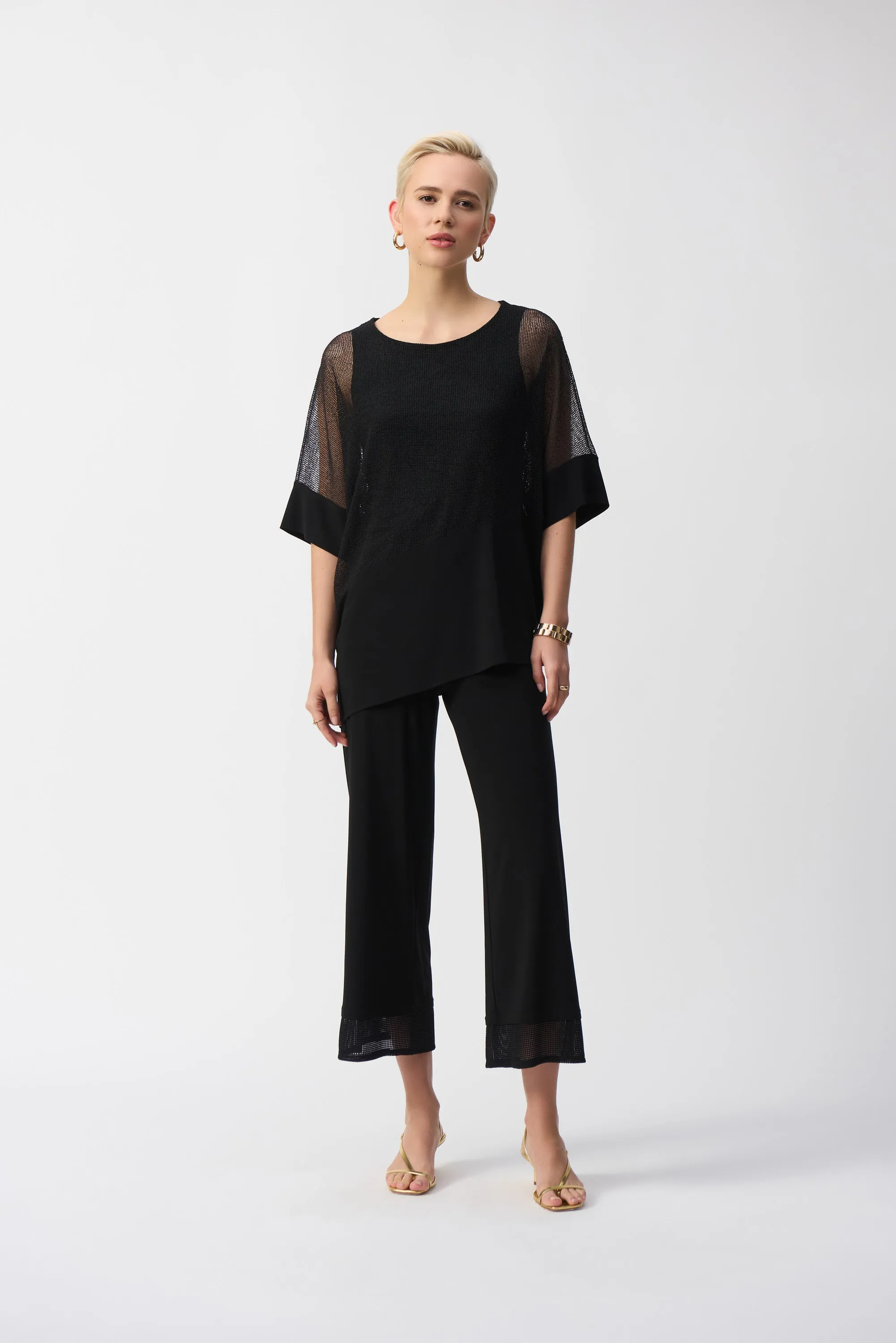 Mesh And Silky Knit Cocoon Top