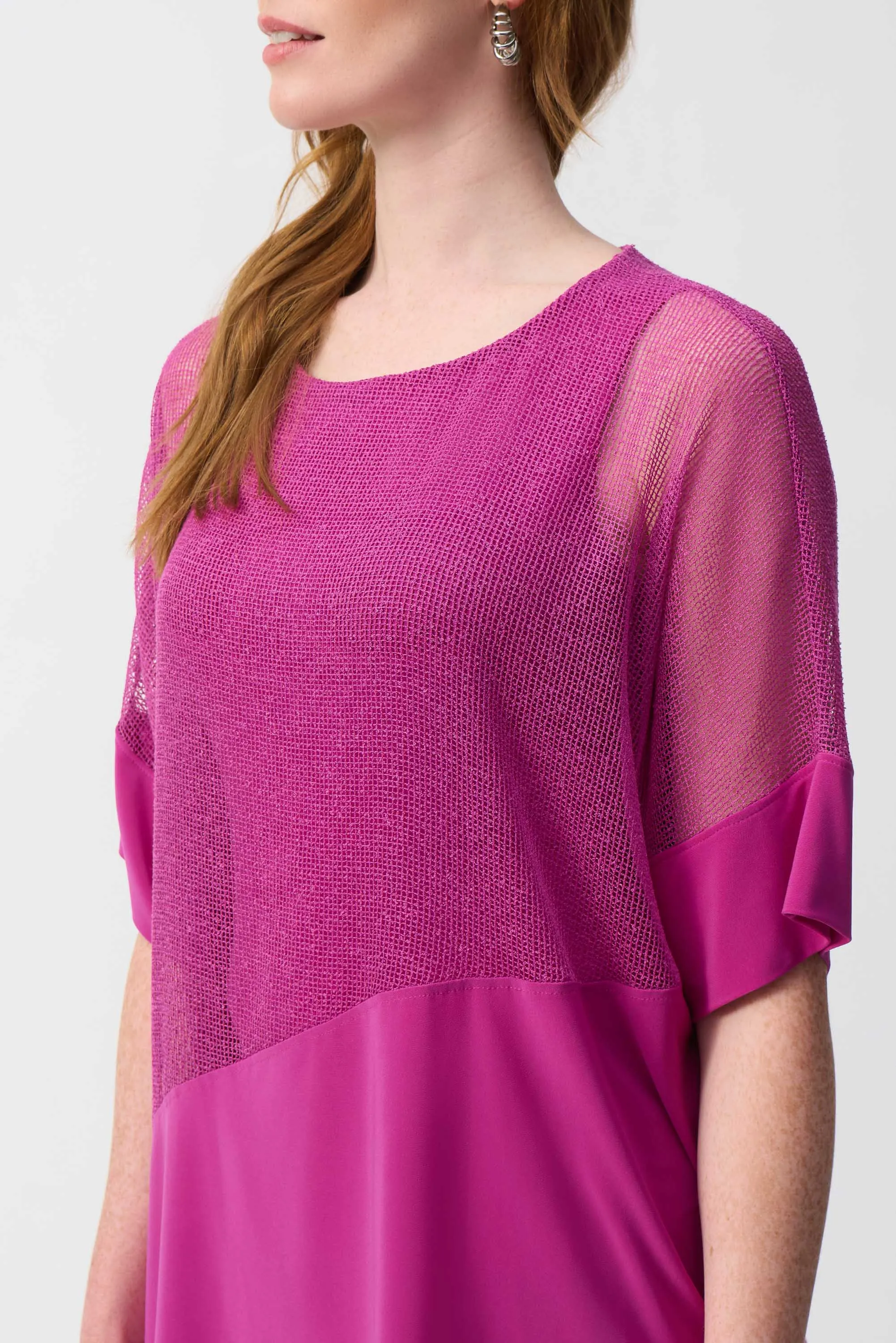 Mesh And Silky Knit Cocoon Top