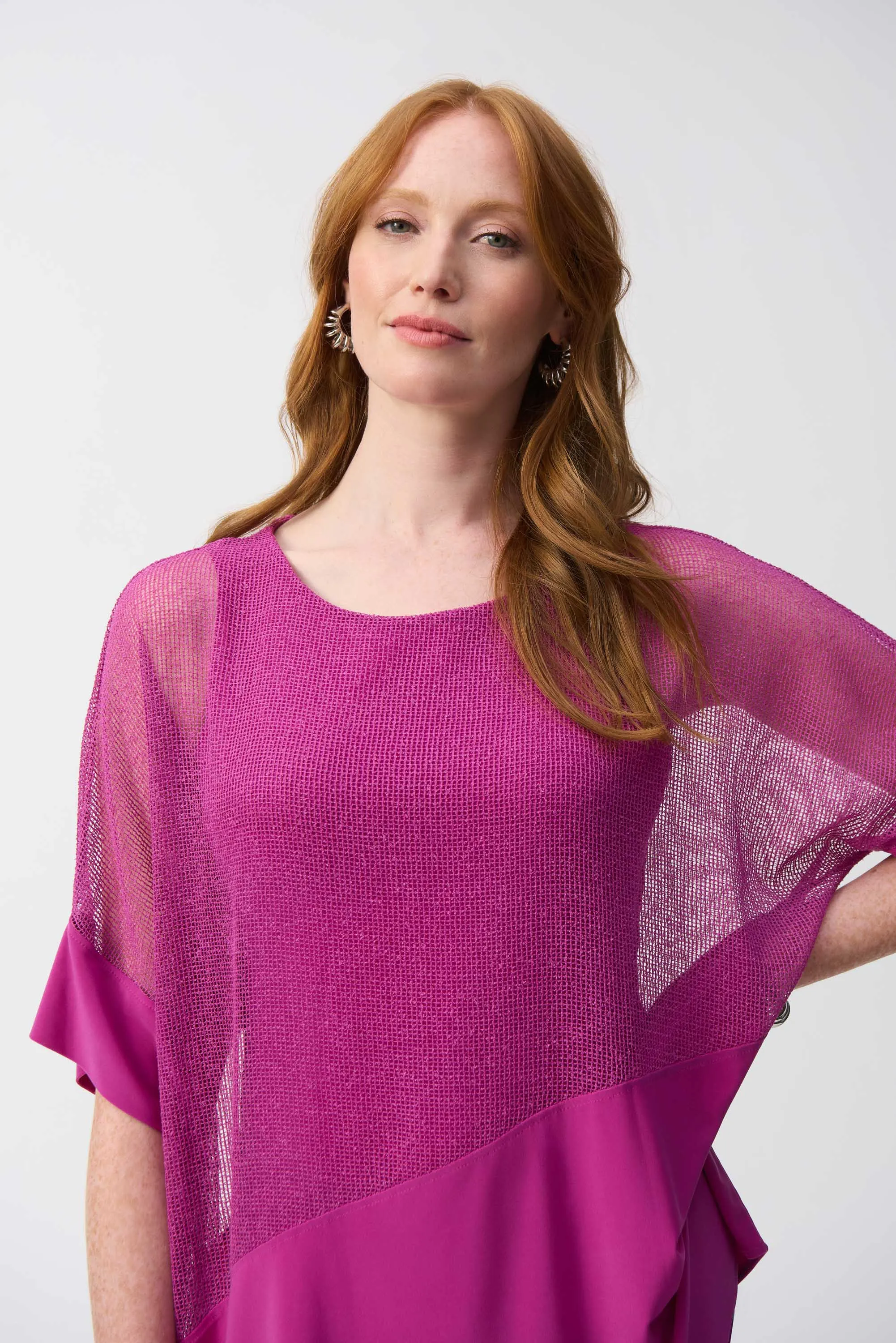 Mesh And Silky Knit Cocoon Top