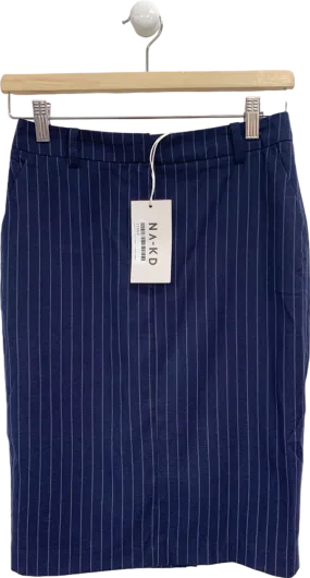 NA-KD Navy Pinstripe Woven Pencil Knee Length Skirt EU 34