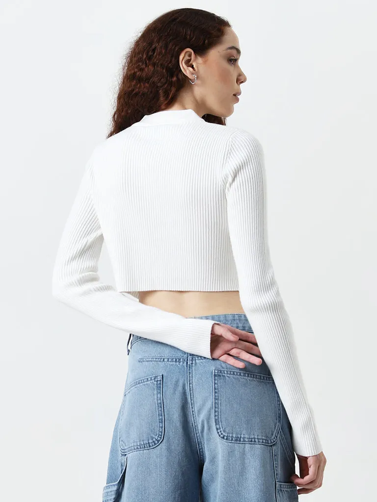 Nuon White Ribbed Textured Jacket