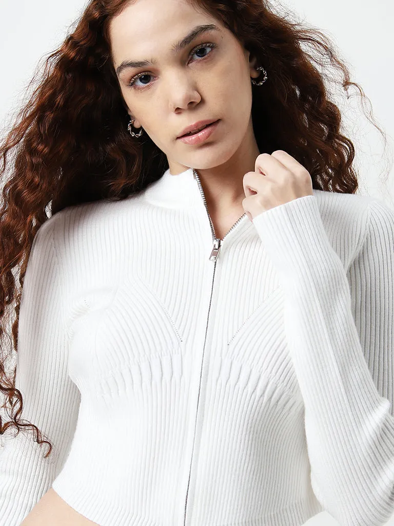 Nuon White Ribbed Textured Jacket