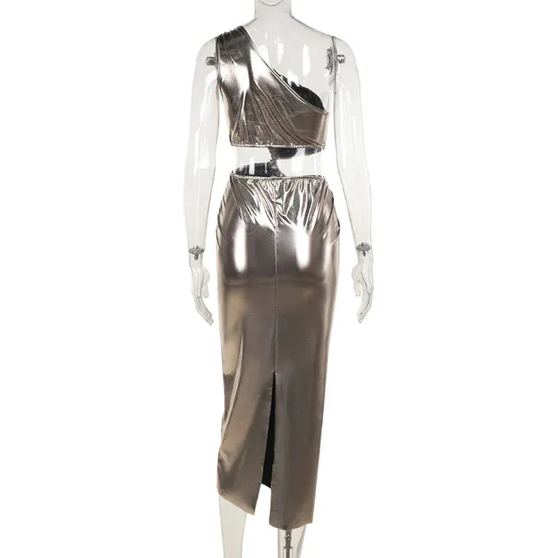 Party One-Shoulder Metallic Dress for Elegant Cocktails