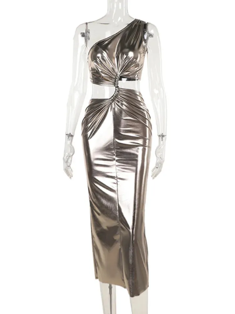 Party One-Shoulder Metallic Dress for Elegant Cocktails