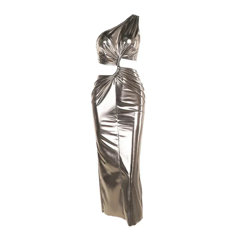 Party One-Shoulder Metallic Dress for Elegant Cocktails