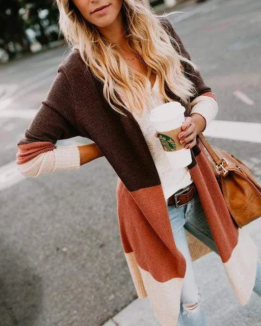 Patchwork Long Knit Cardigan