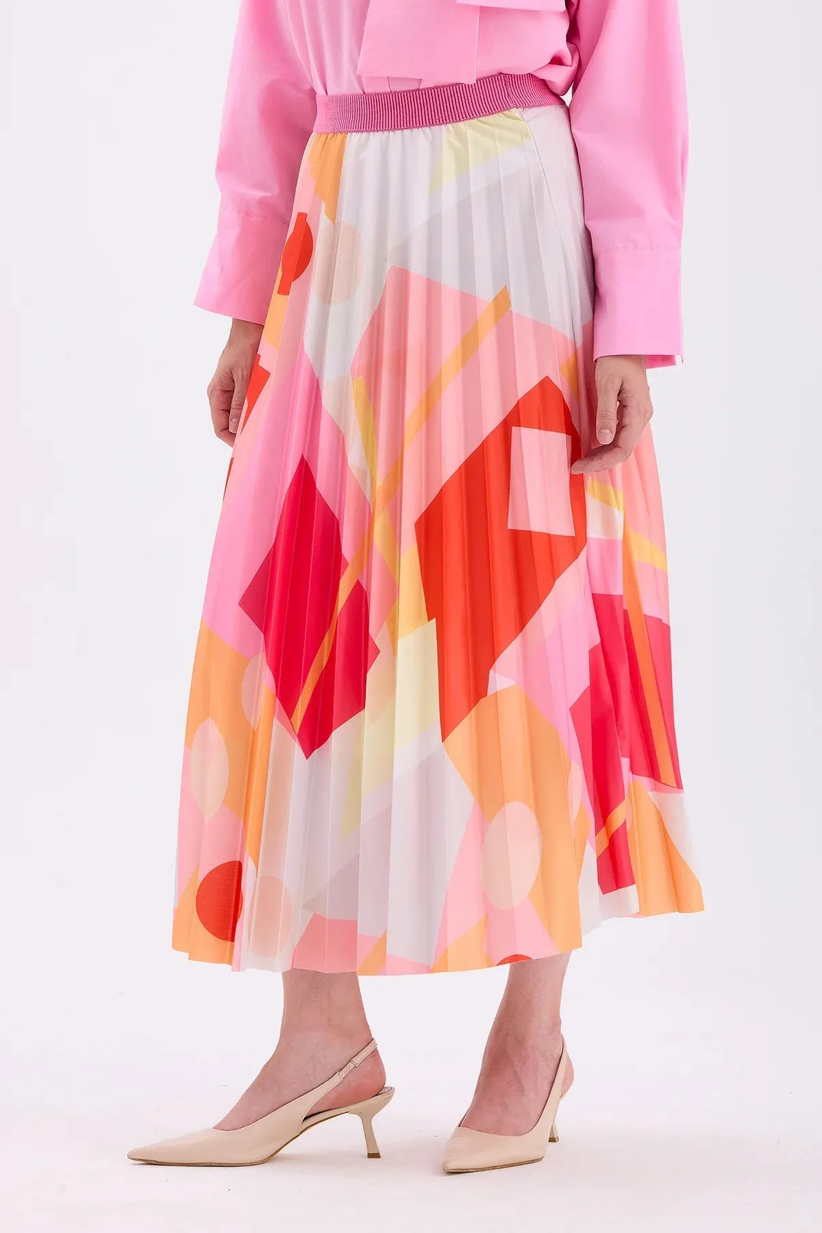 PATTERNED DRY ROSE PLEATED SKIRT