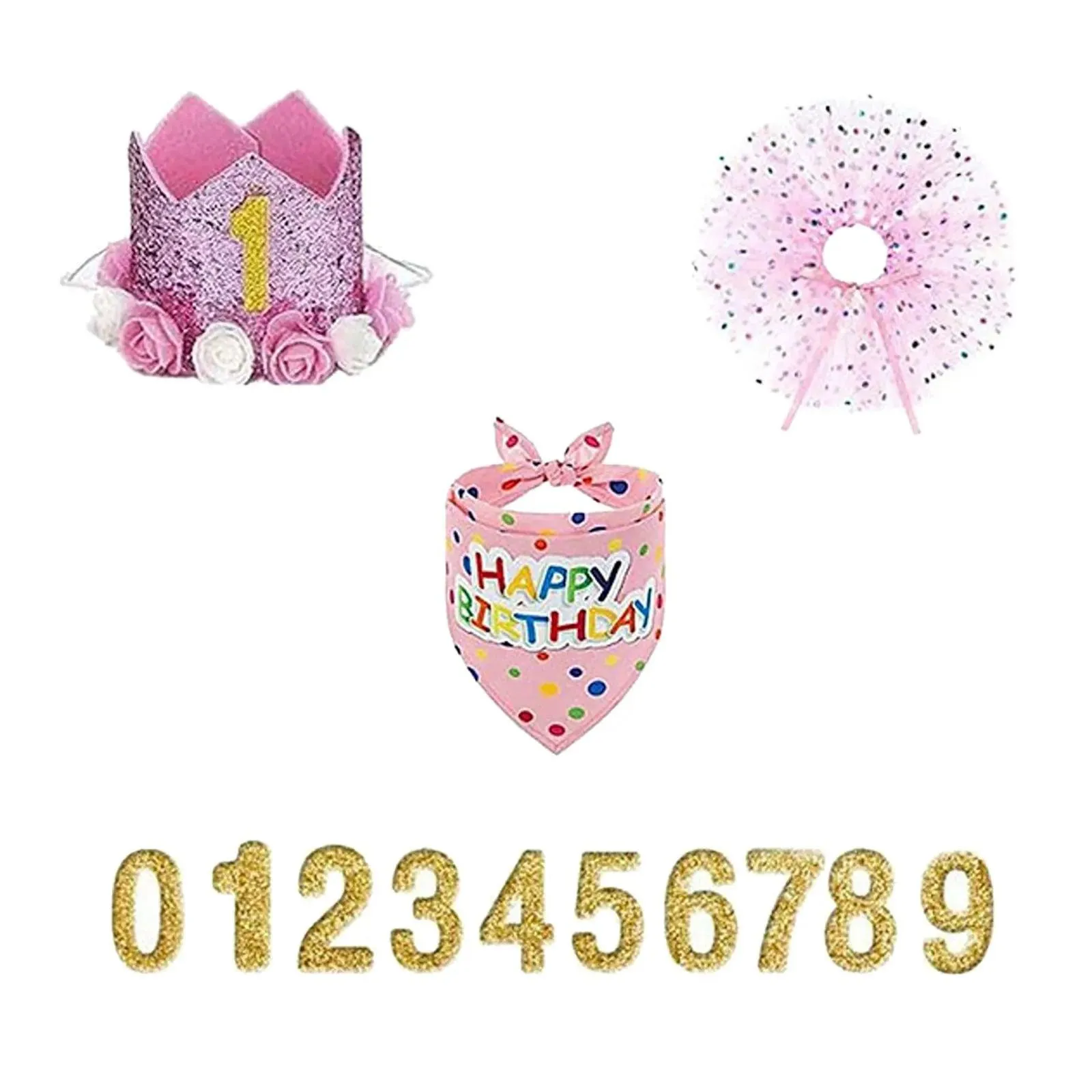 Pet Birthday Party Crown Pink Scarf Set