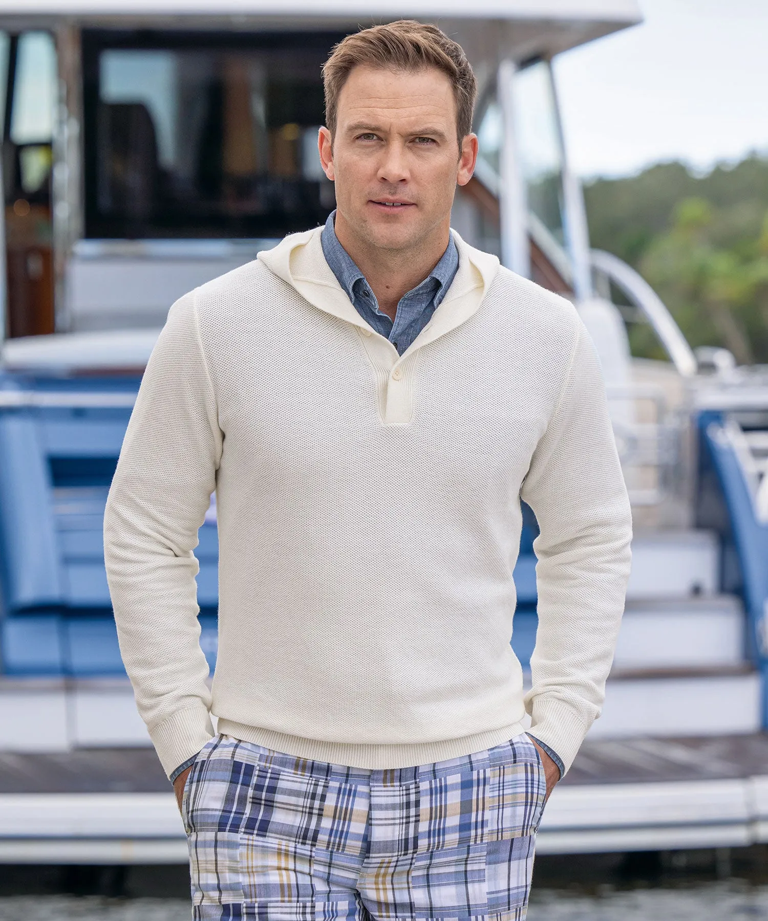 Peter Millar Long Sleeve Hickory Henley Hoodie Pullover