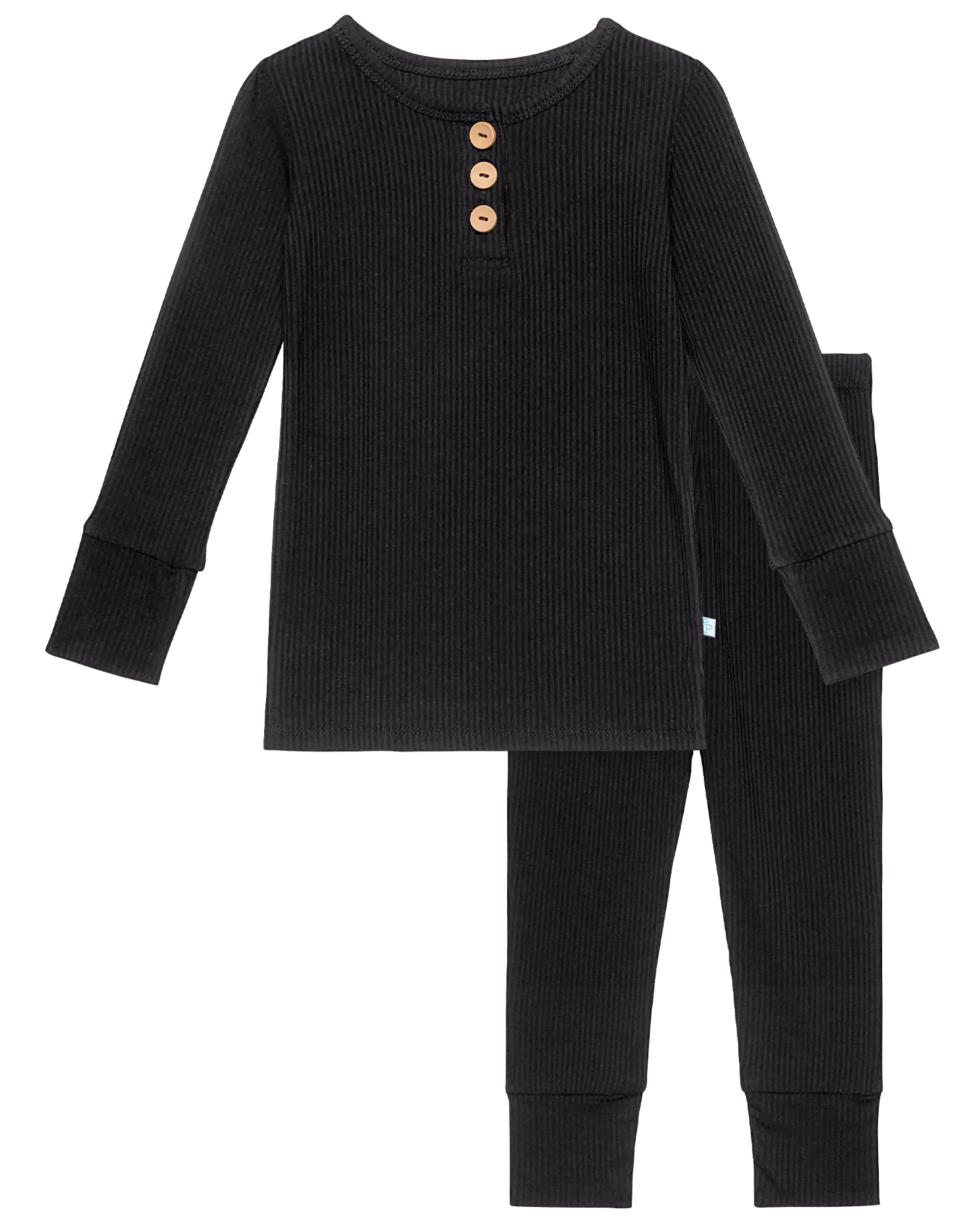 Posh Peanut Solid Ribbed Black L/S Henley Loungewear