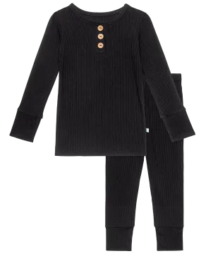 Posh Peanut Solid Ribbed Black L/S Henley Loungewear