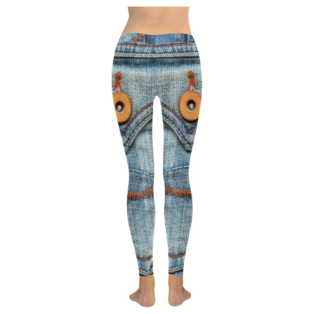 print jeans pocket Women's Low Rise Leggings (Invisible Stitch)