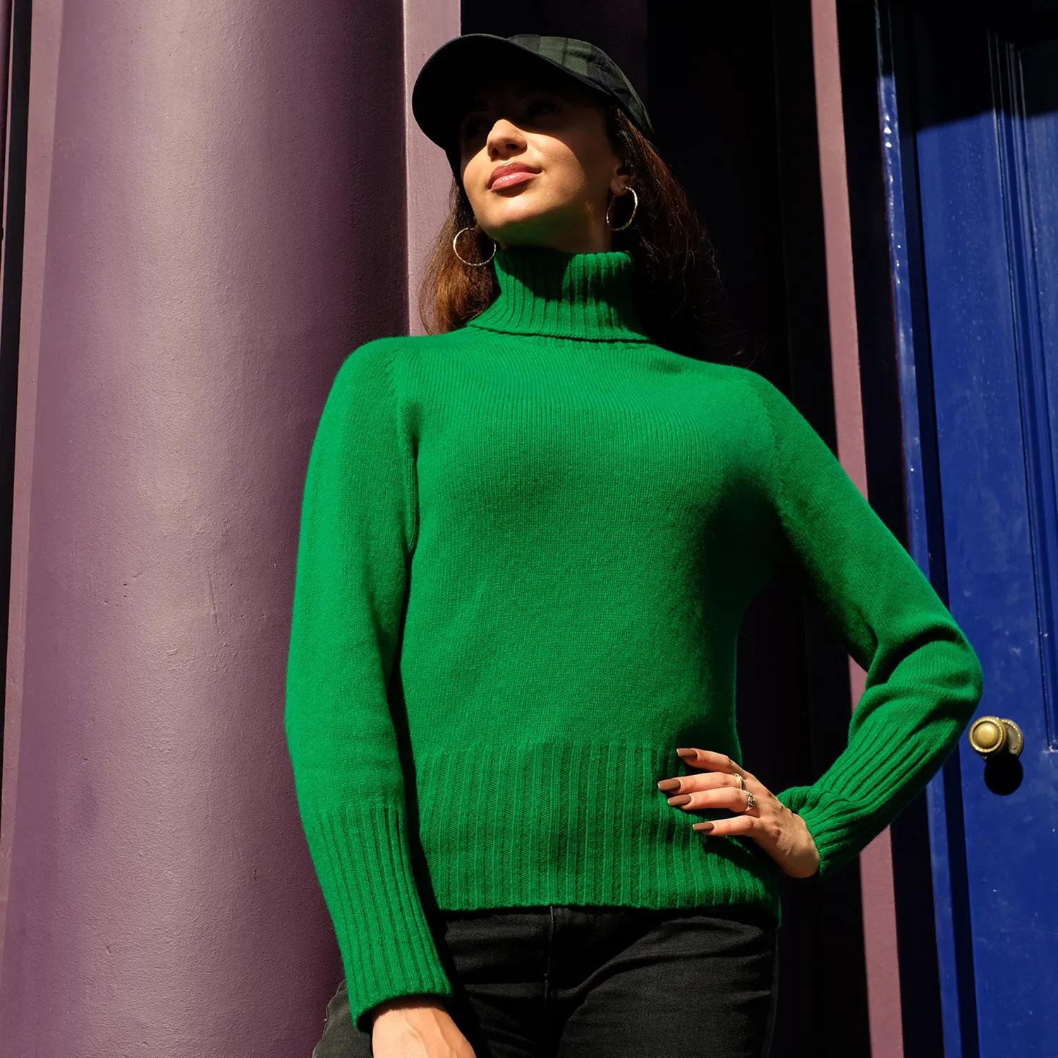 Pure Wool Polo neck jumper in green