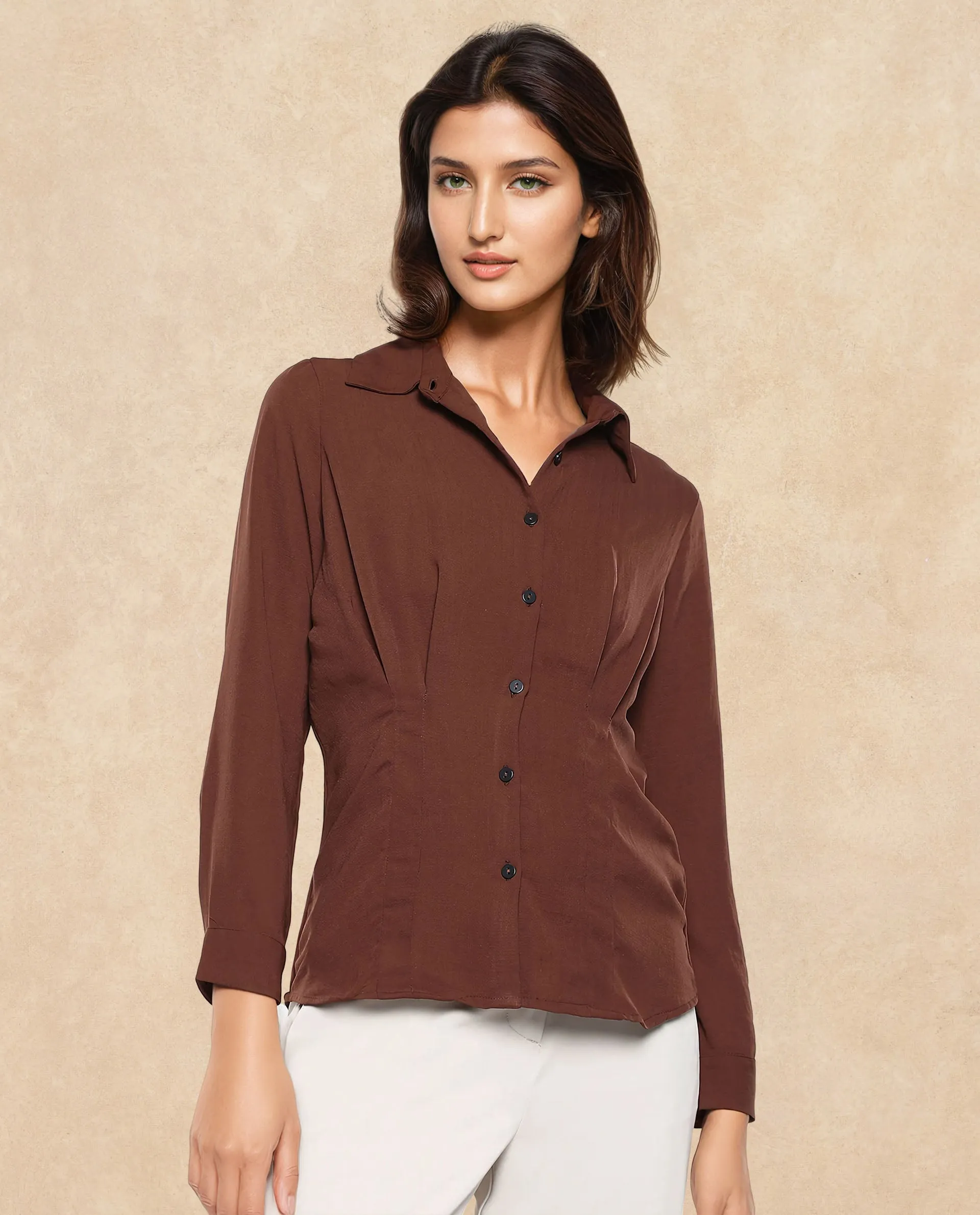 Rareism Women Mersin Brown Plain Top