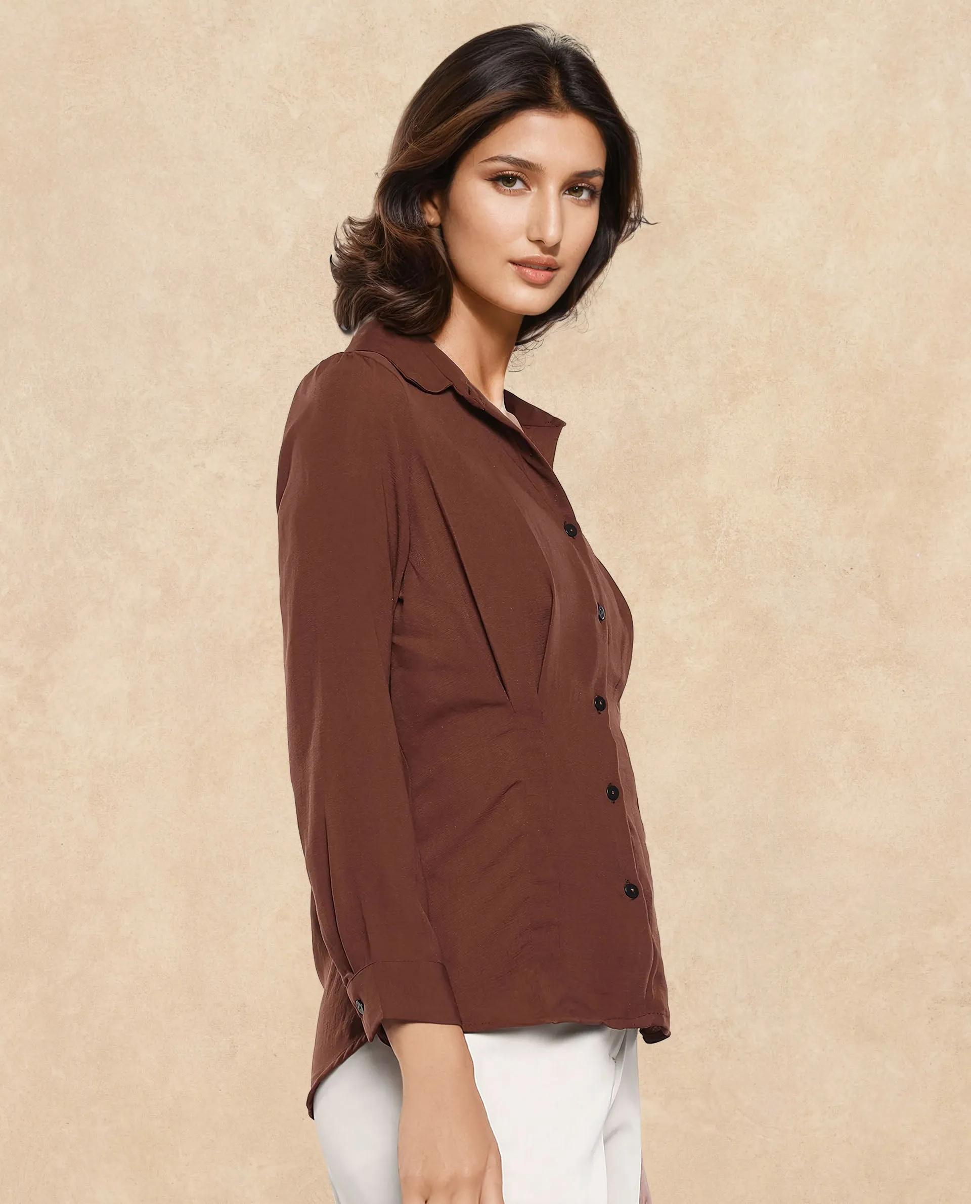 Rareism Women Mersin Brown Plain Top