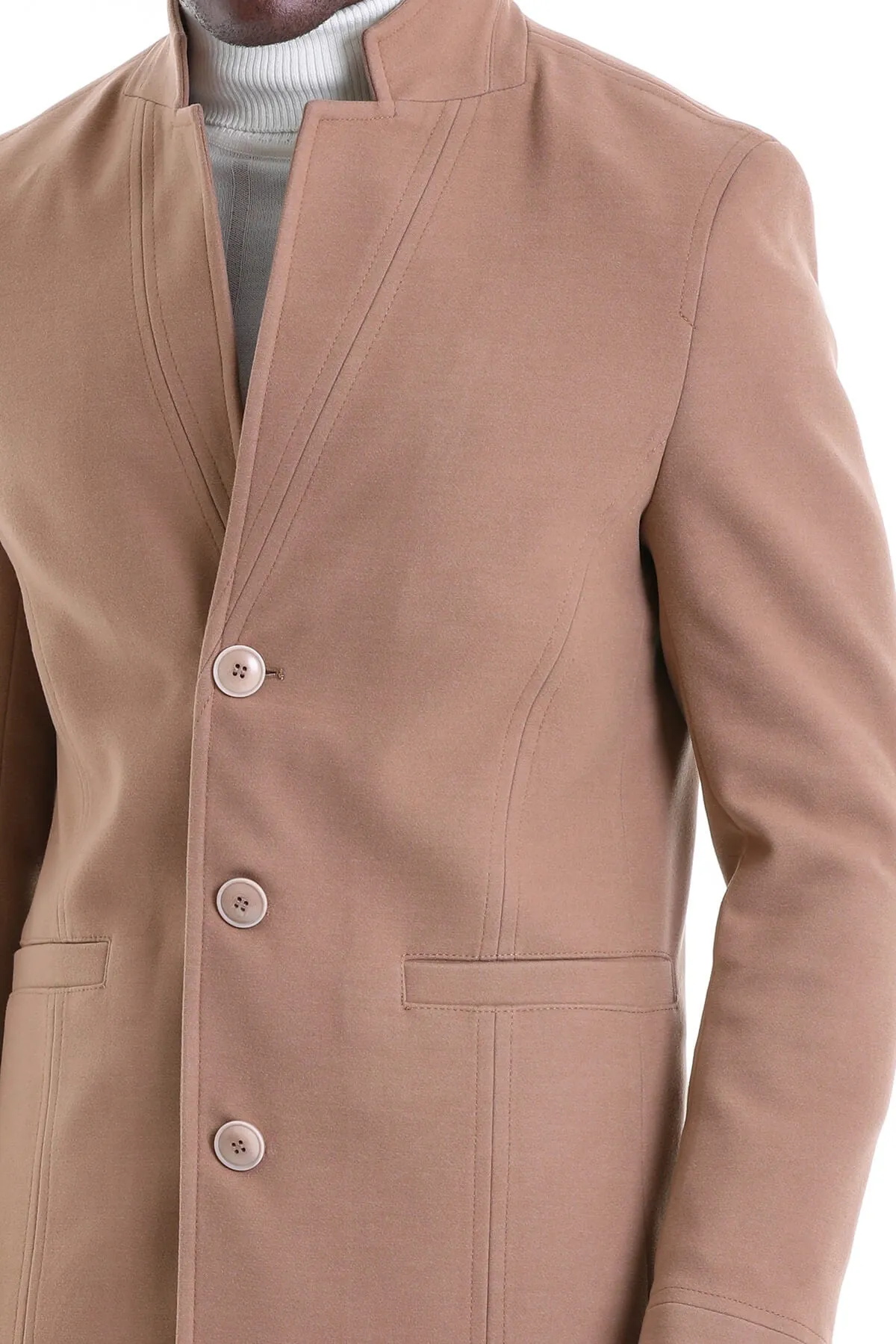 Regular Fit Cachet Notch Lapel Camel Overcoat