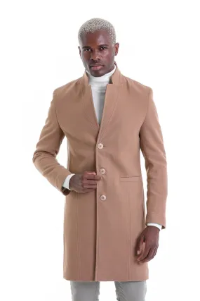 Regular Fit Cachet Notch Lapel Camel Overcoat