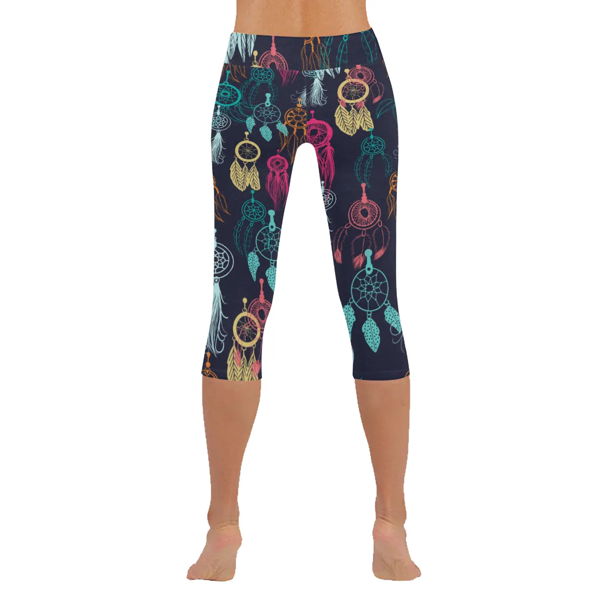 Retro Pattern Ethnic Doodle Collection Women's Low Rise Capri Leggings (Invisible Stitch)