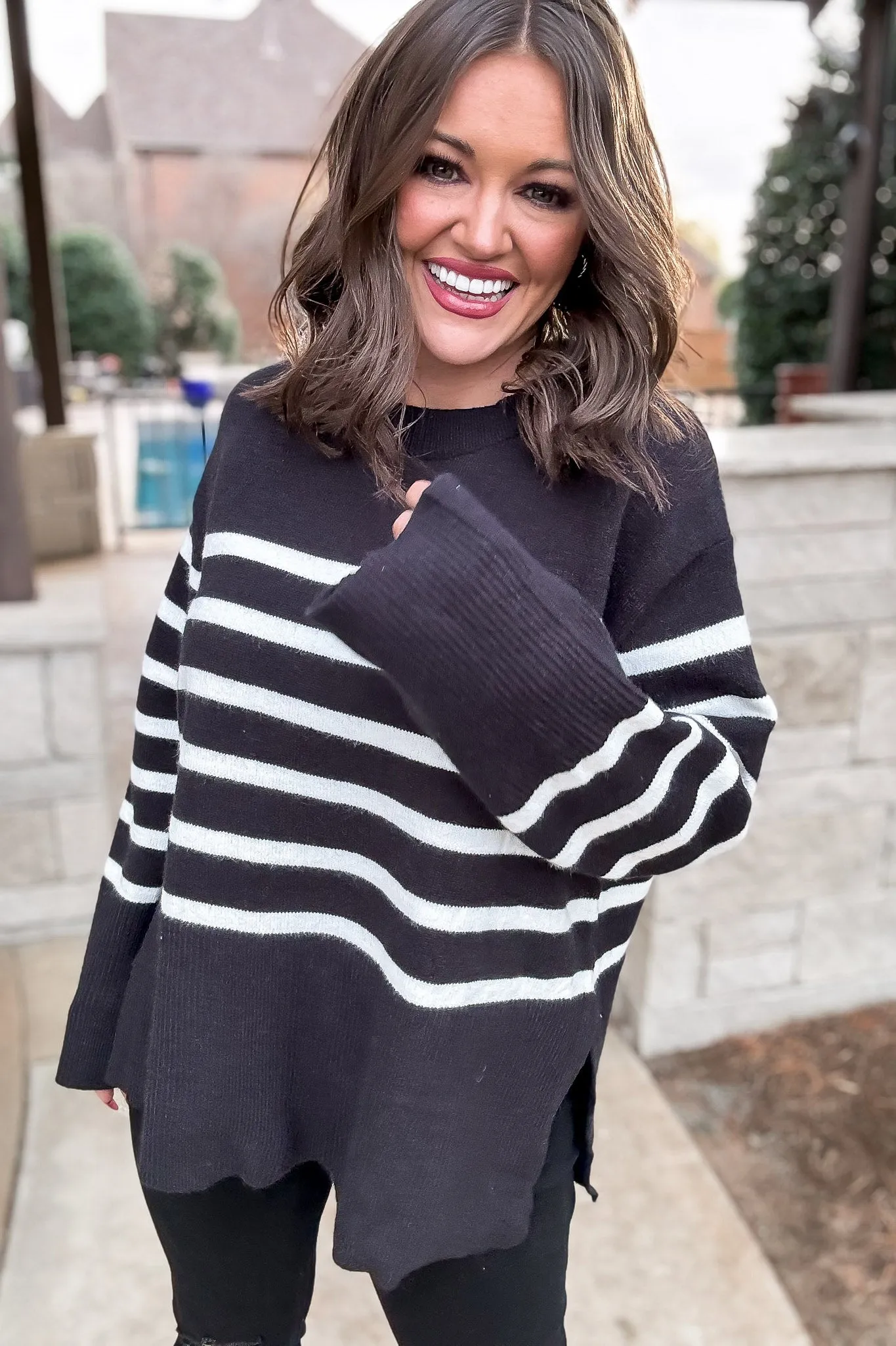 Ribbed Hem Stripe Sweater