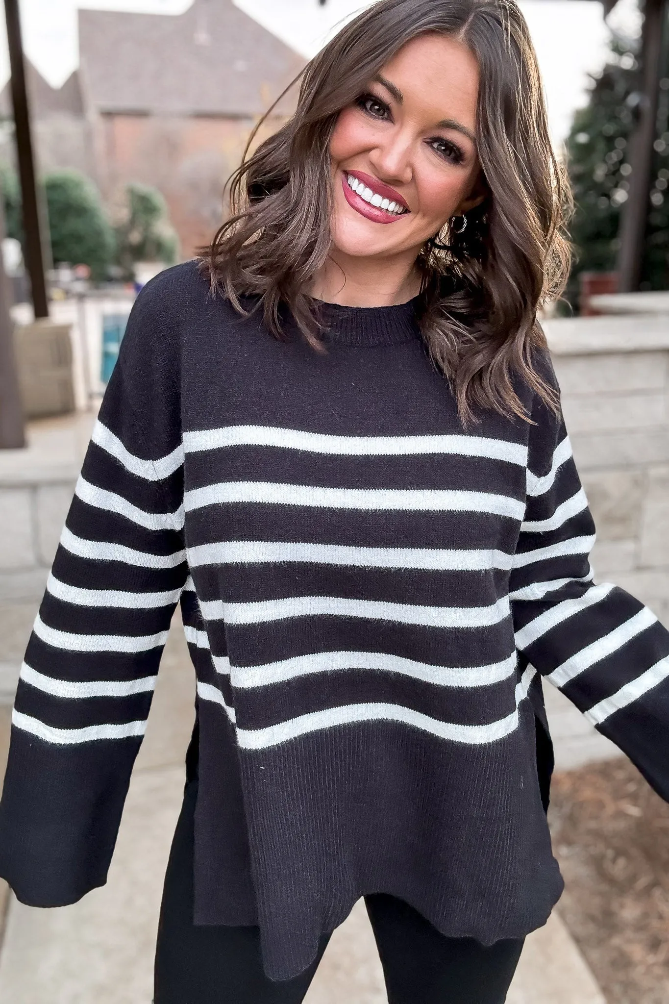 Ribbed Hem Stripe Sweater