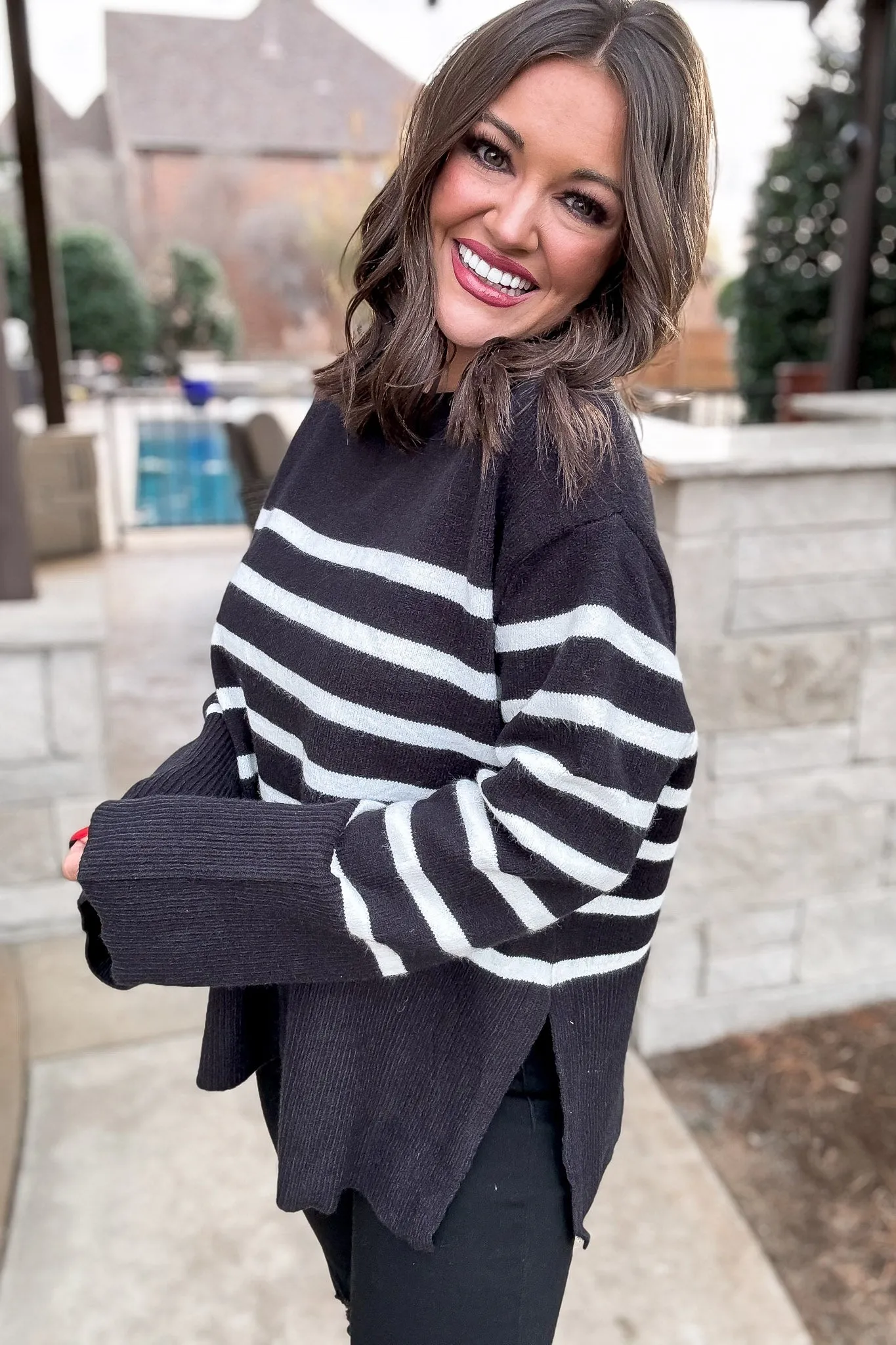 Ribbed Hem Stripe Sweater