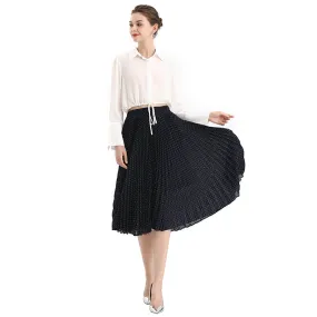 S076-1 Women polka dot print pleated midi casual skirt