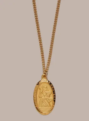 Saint Christopher Oval Medal on 14k Gold Filled Curb Chain