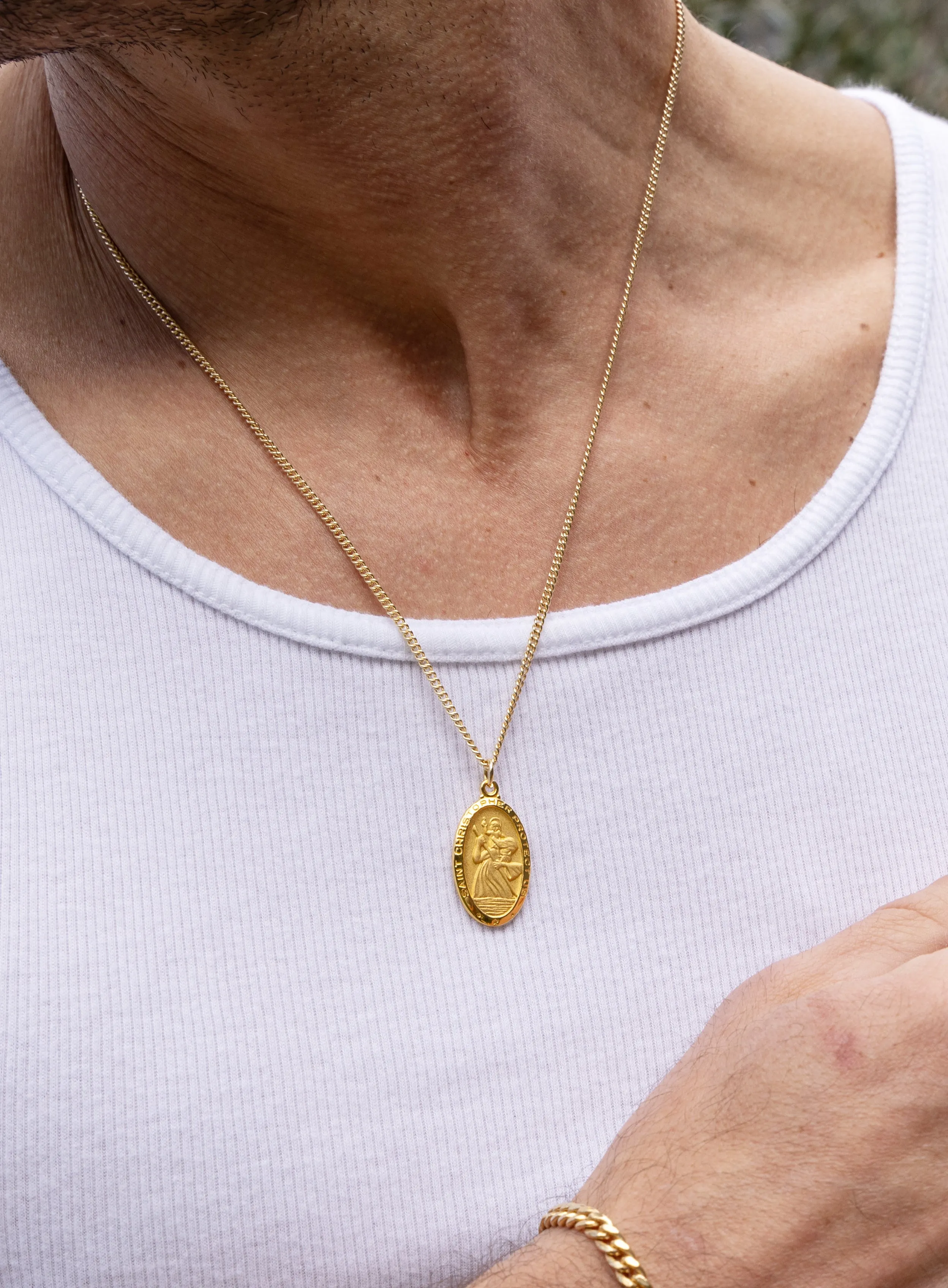 Saint Christopher Oval Medal on 14k Gold Filled Curb Chain