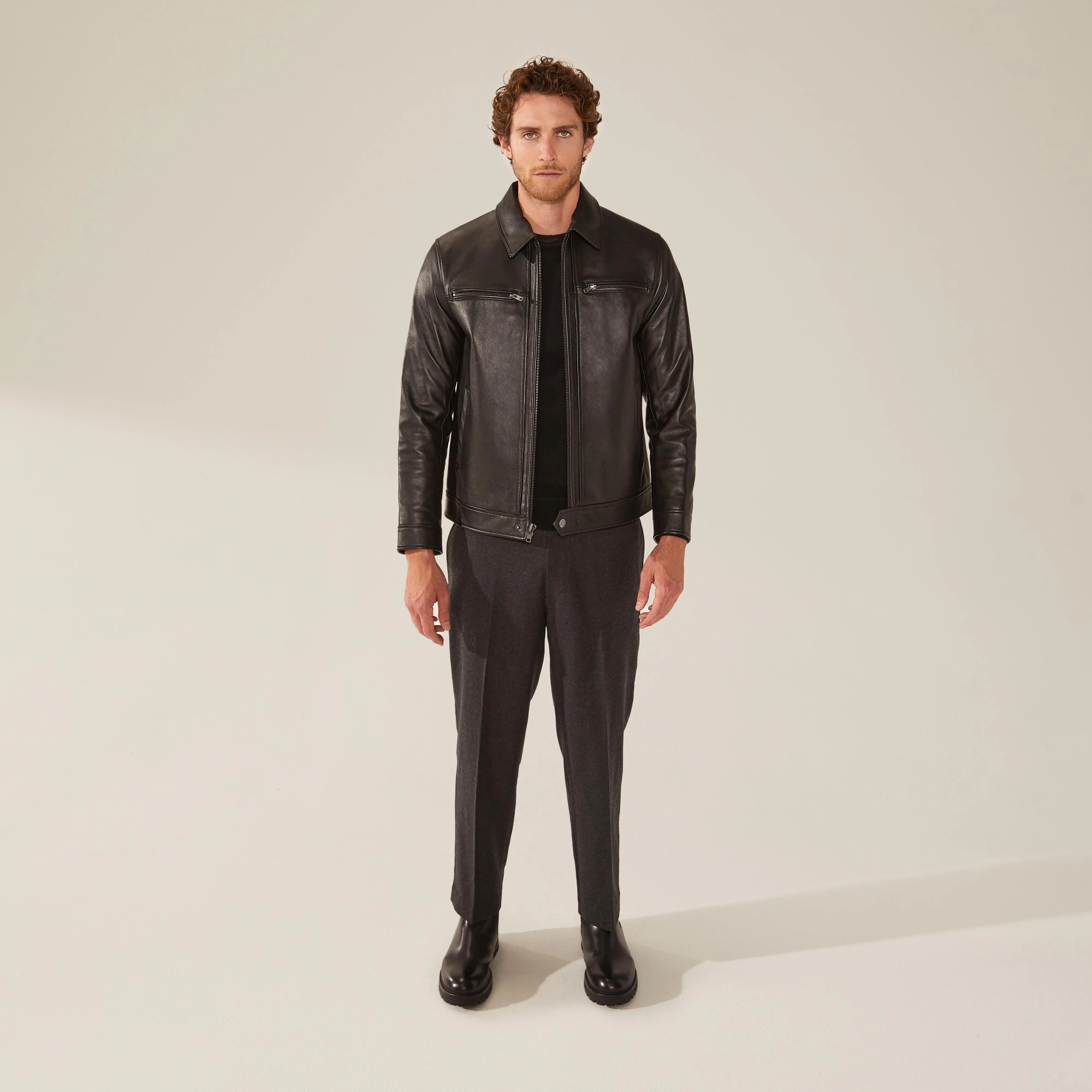 Santino Collared Zip Lambskin Leather Jacket