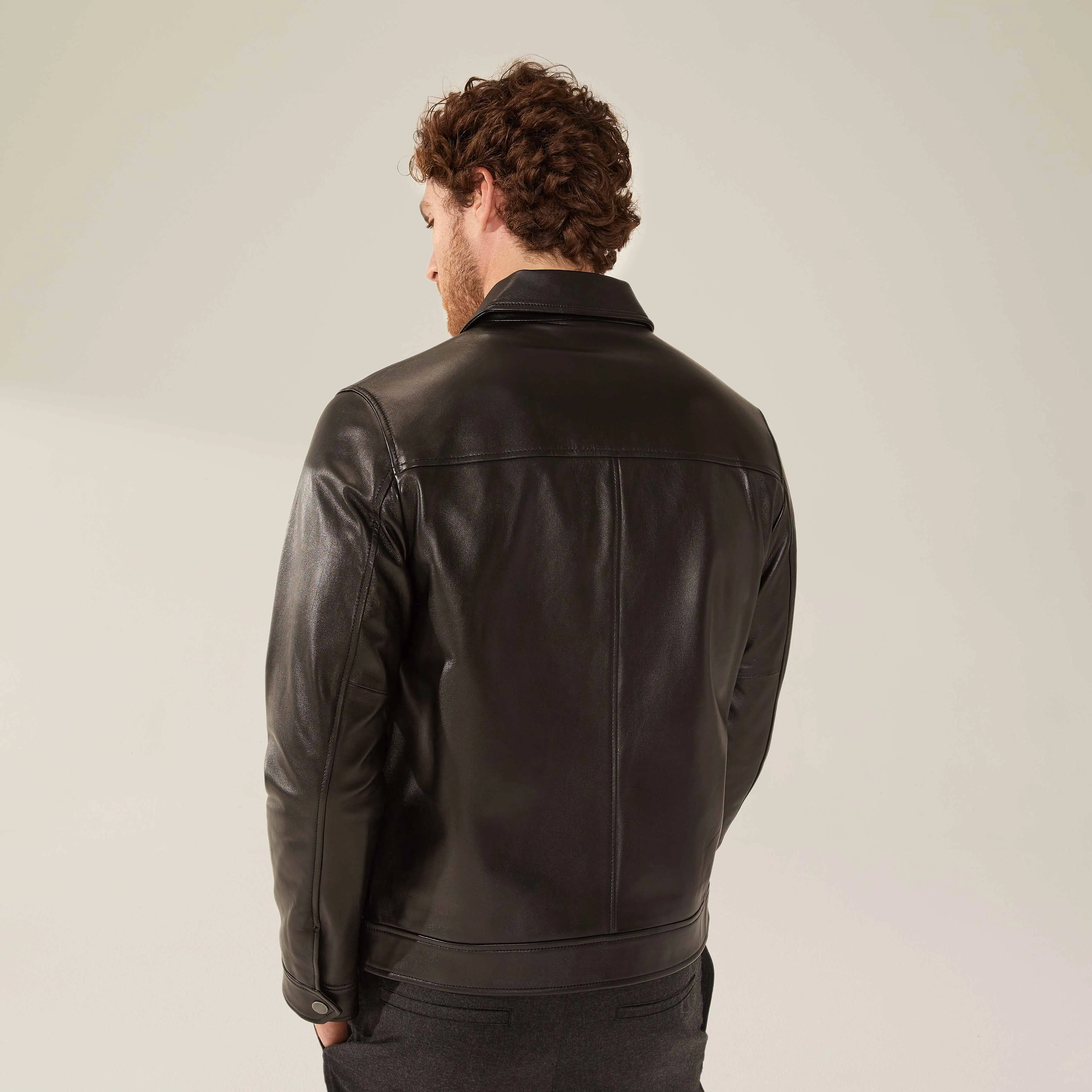 Santino Collared Zip Lambskin Leather Jacket