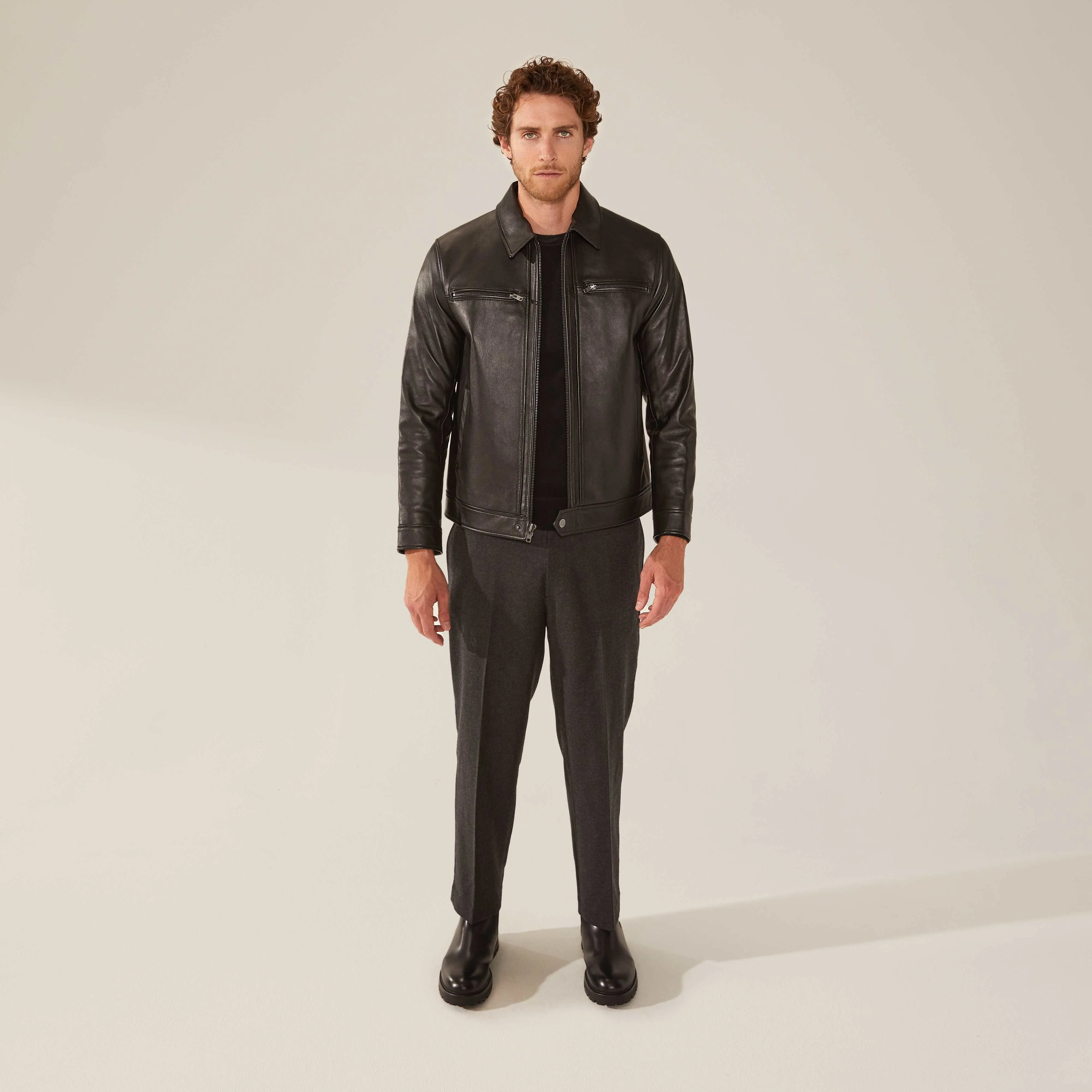 Santino Collared Zip Lambskin Leather Jacket