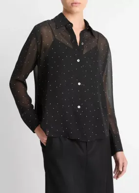 Sheer Dot Blouse with Lace Trim Cami