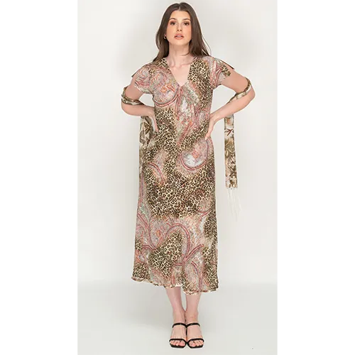 Sleeve Less Semi Long Printed 2 in 1 Reversible Dress For Women