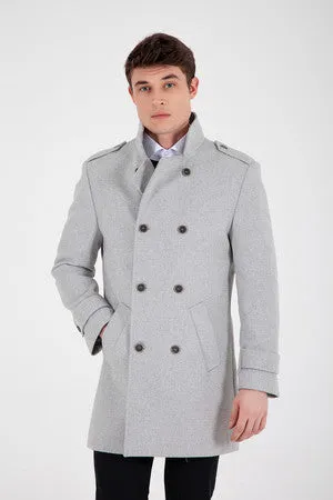 Slim Fit Notch Lapel HARRY Prag Wool Blend Gray Overcoat, Gray