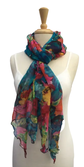 SLV-19 Brightly colored tropical floral print. In cool tones.