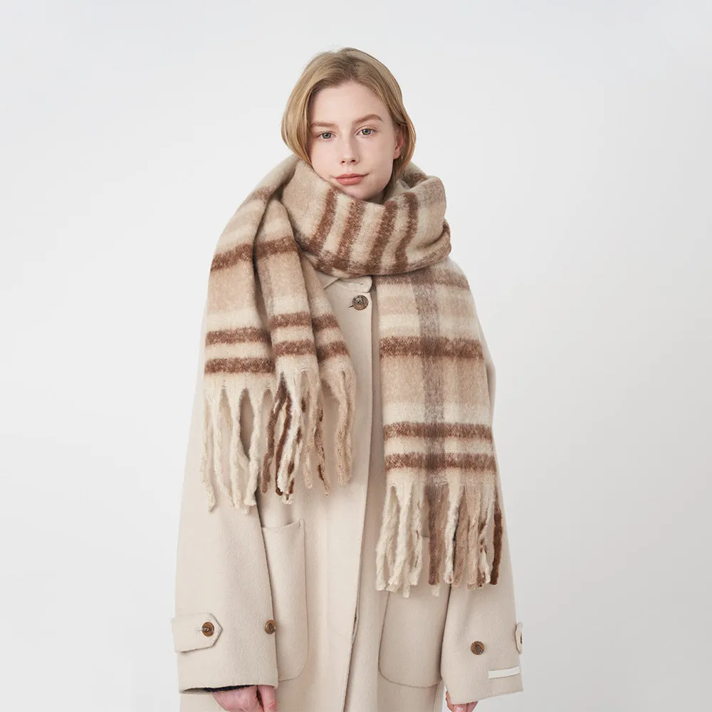 Soft Warm Checkered Tassel Mohair Cashmere Scarf Shawl