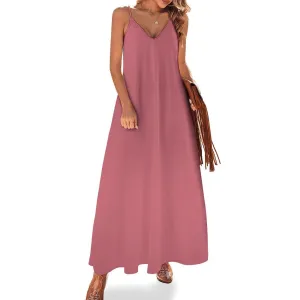 Spaghetti Strap Ankle-Length Dress Long dress Chestnut Rose