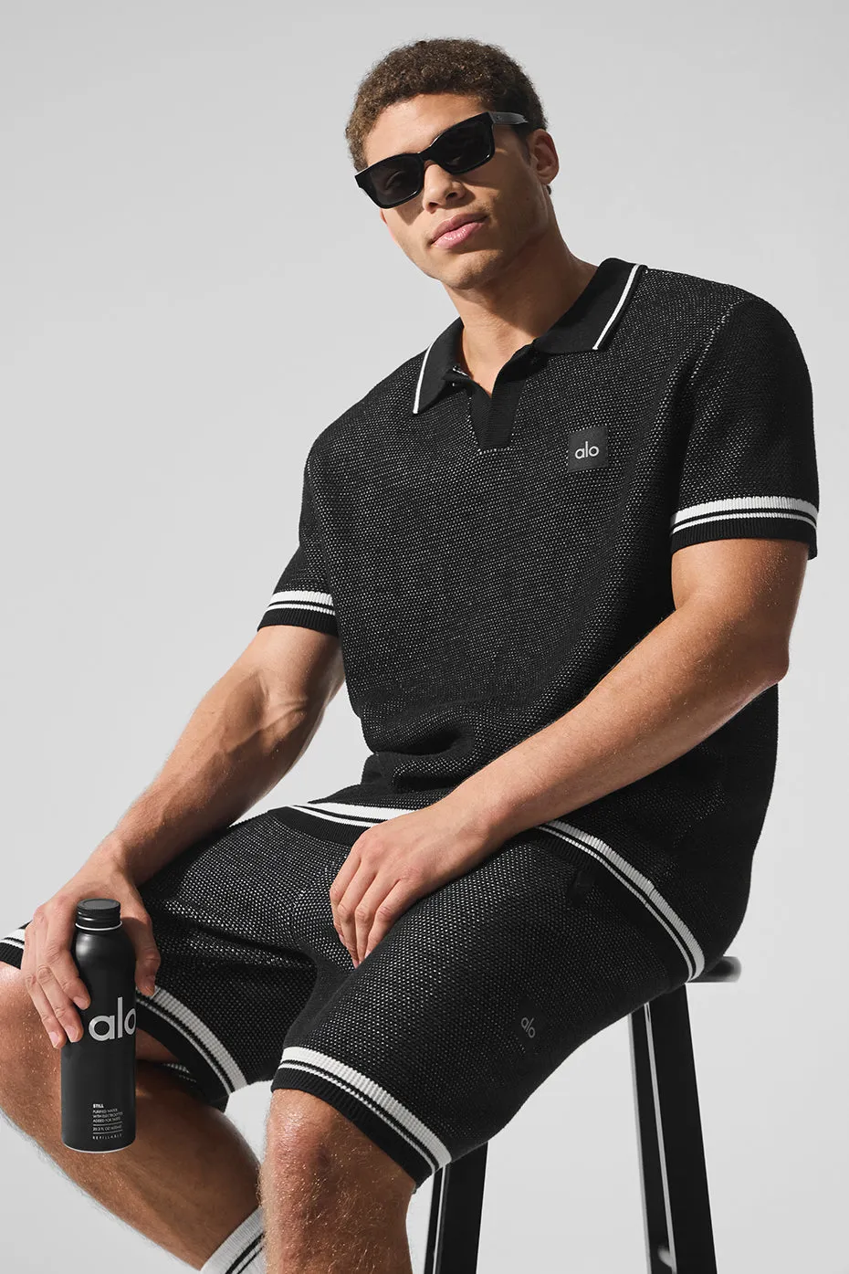 Sports Club Sweater Knit Polo - Black