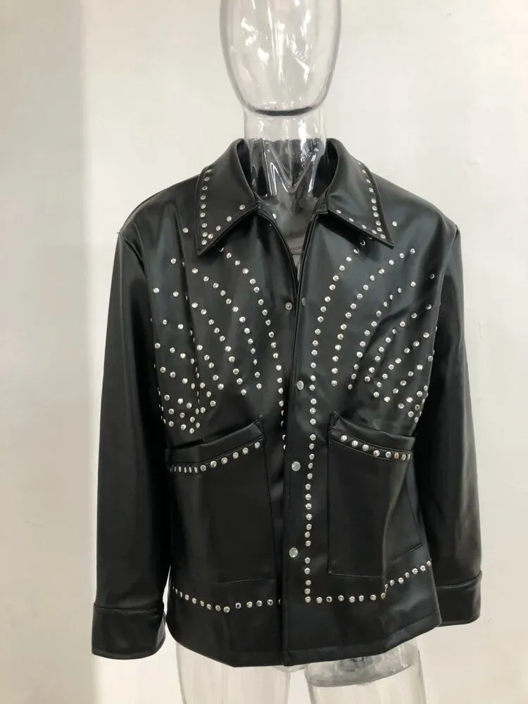 Streetwear Handmade Black Rhinestone Jacket