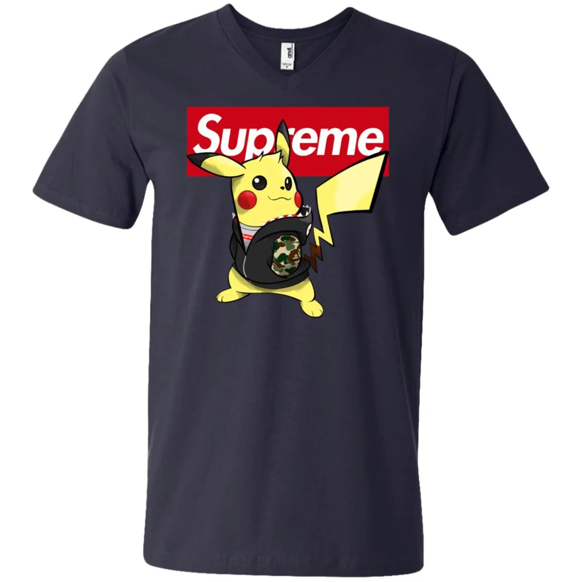 Supreme Pikachu T-shirt Men V-Neck T-Shirt