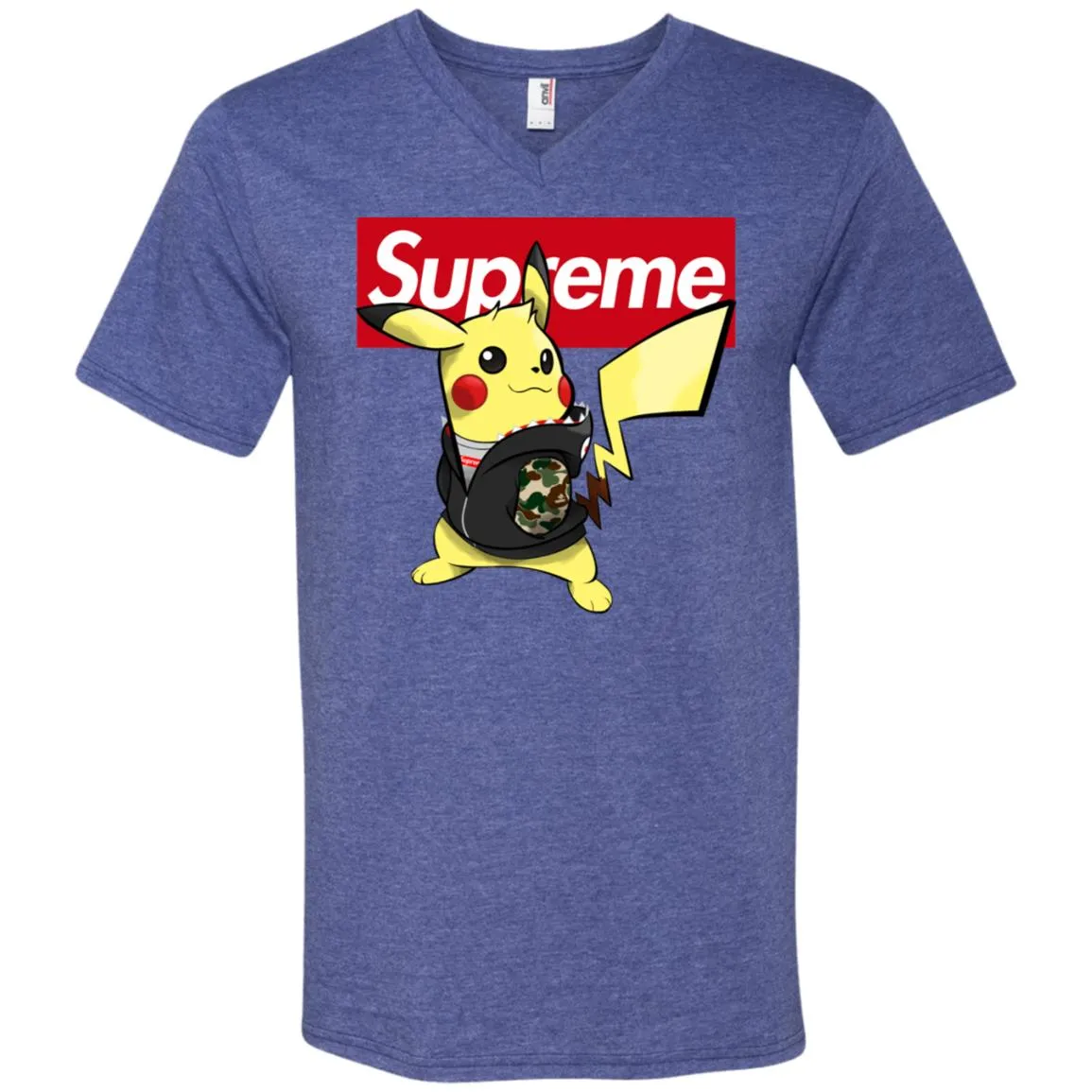 Supreme Pikachu T-shirt Men V-Neck T-Shirt