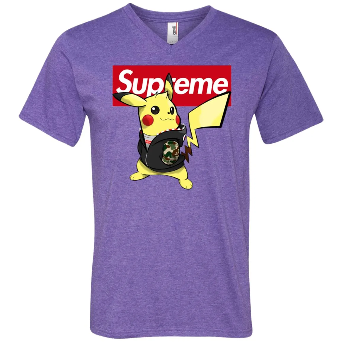 Supreme Pikachu T-shirt Men V-Neck T-Shirt