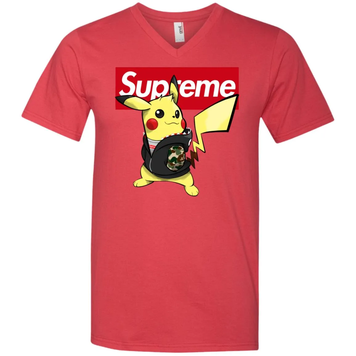 Supreme Pikachu T-shirt Men V-Neck T-Shirt