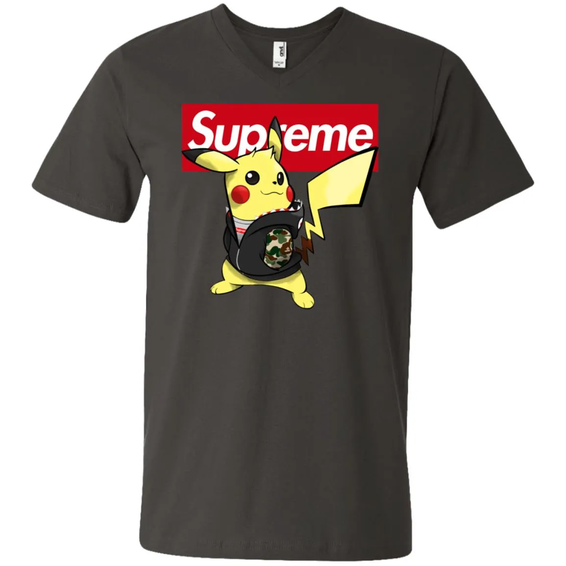 Supreme Pikachu T-shirt Men V-Neck T-Shirt