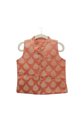 Tangerine Orange Brocade Nehru Jacket