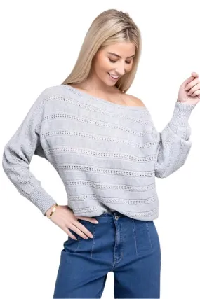 TEEK - Grey Boat Neck Cable Knit Sweater