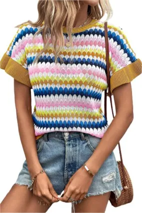 TEEK - Striped Multicolor Short Sleeve Sweater