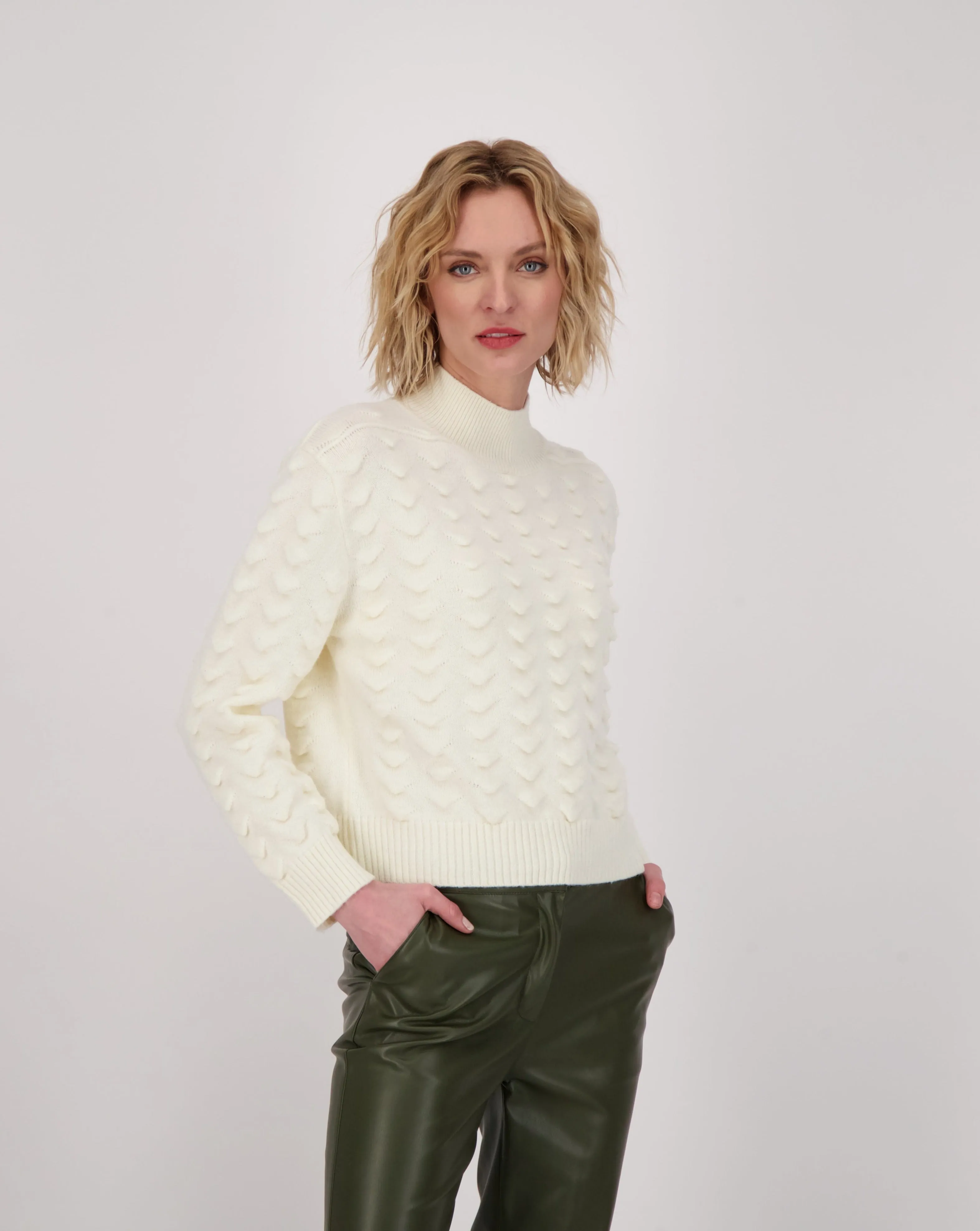 Textured Knit Mockneck Sweater